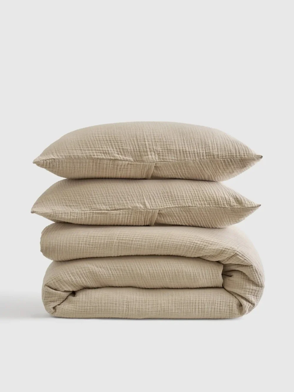 Quince Full/Queen Organic Cotton Gauze 3pc Duvet Cover Set, Color Dune, Like New